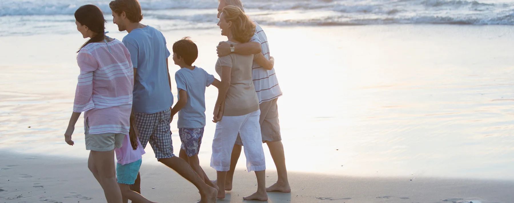 family walking on the beach