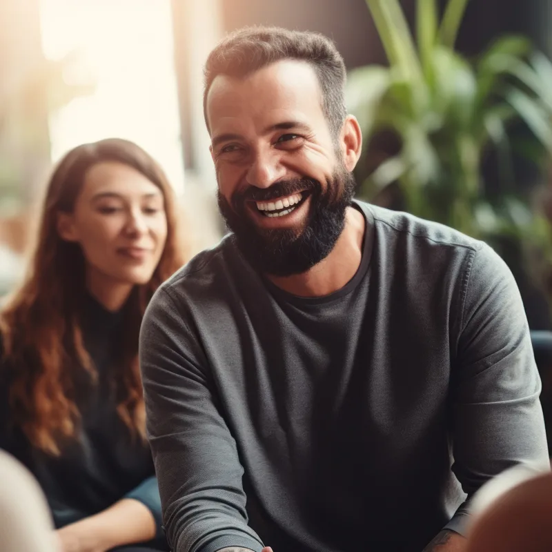 Man smiling in group therapy